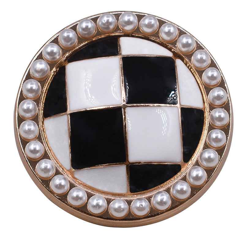 Round Black White Checkered Oil-Dripping Metal Shank Buttons 12 Pack