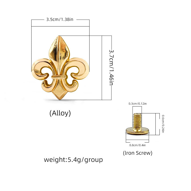 Goldfarbene Schraubniete mit Fleur-de-lis, 35x37 mm