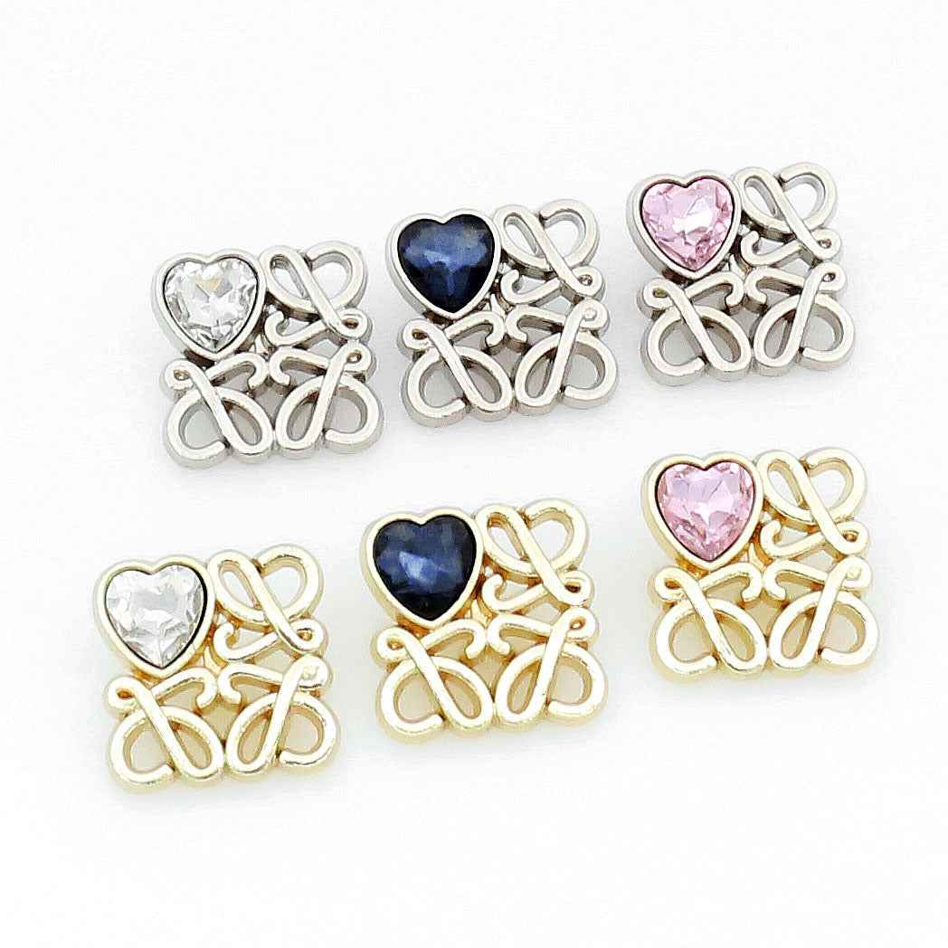 Gold Silver Square Filigree Metal Buttons with Heart Glass 48 Pack