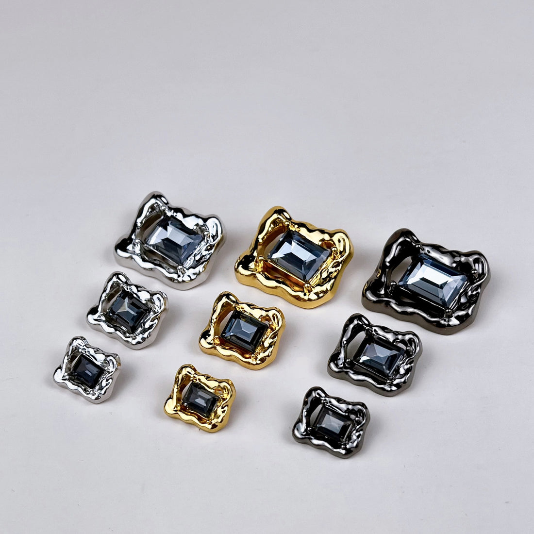 16/20/28mm Beveled Diamond Rectangular Hollow Metal Buttons 12pcs