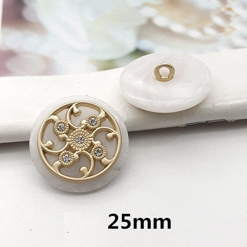 Botões Redondos de Metal com Pérola e Strass de 25mm para Sweaters 12PCS