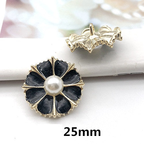 Botões Redondos de Metal com Pérola e Strass de 25mm para Sweaters 12PCS