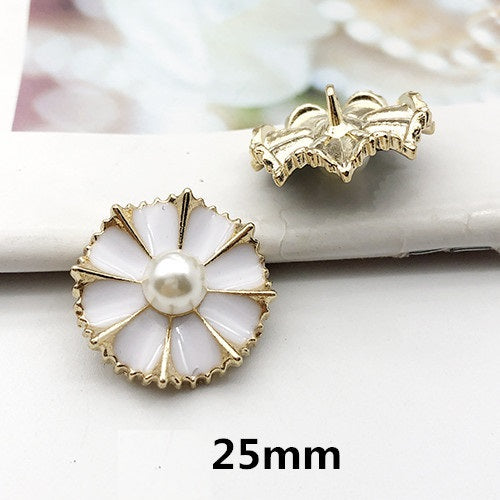 Botões Redondos de Metal com Pérola e Strass de 25mm para Sweaters 12PCS