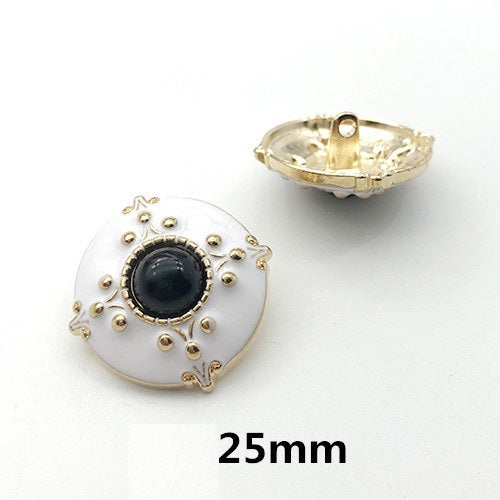 Botões Redondos de Metal com Pérola e Strass de 25mm para Sweaters 12PCS