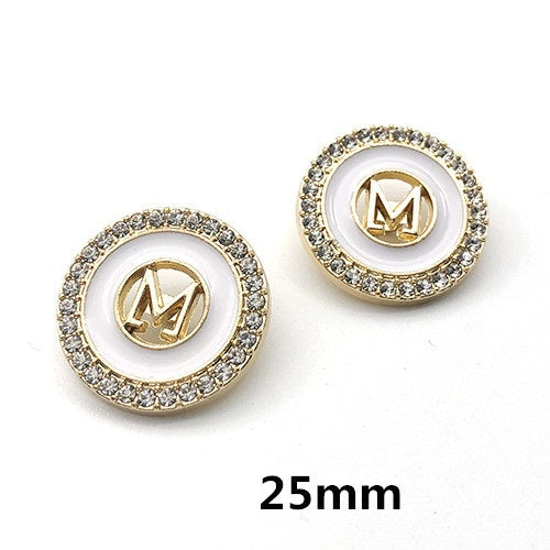 Botões Redondos de Metal com Pérola e Strass de 25mm para Sweaters 12PCS