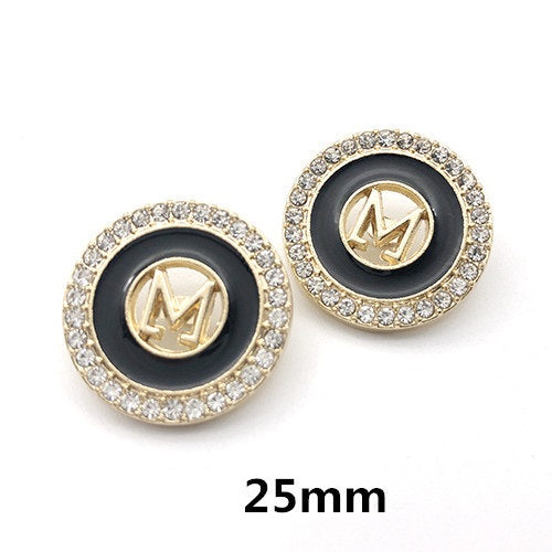 Botões Redondos de Metal com Pérola e Strass de 25mm para Sweaters 12PCS