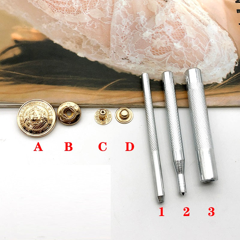 10 stuks Gouden Coating Metaal Drukknopen 4-in-1 Bevestigingsmiddelen met Installatietools