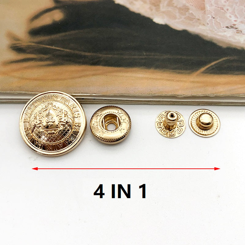 10 Stück Goldbeschichtete Metall-Druckknöpfe 4-in-1 Verschlüsse mit Installationswerkzeugen