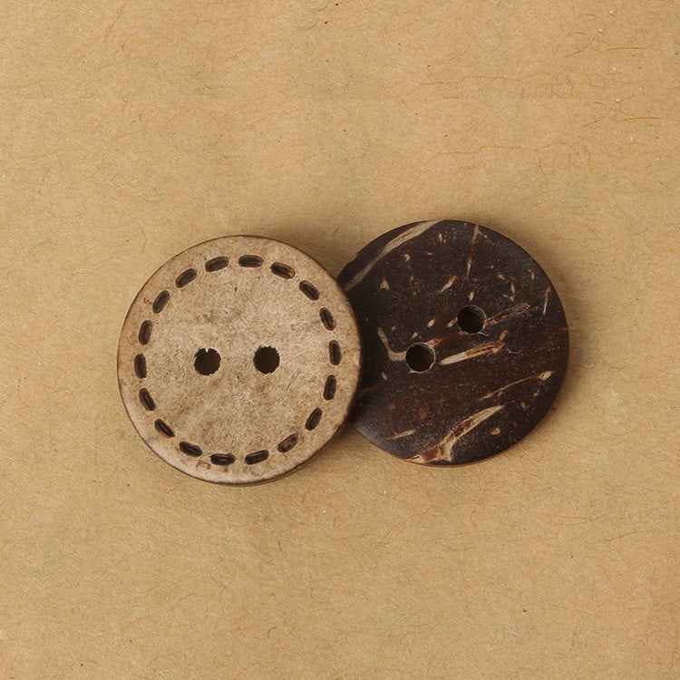 20mm Round Coconut Shell Buttons with 2 Holes Laser Dotted Edge 100pcs