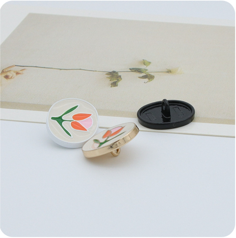 Boutons en métal tulipe à goutte d'huile peints à la main vintage 18MM 20pcs