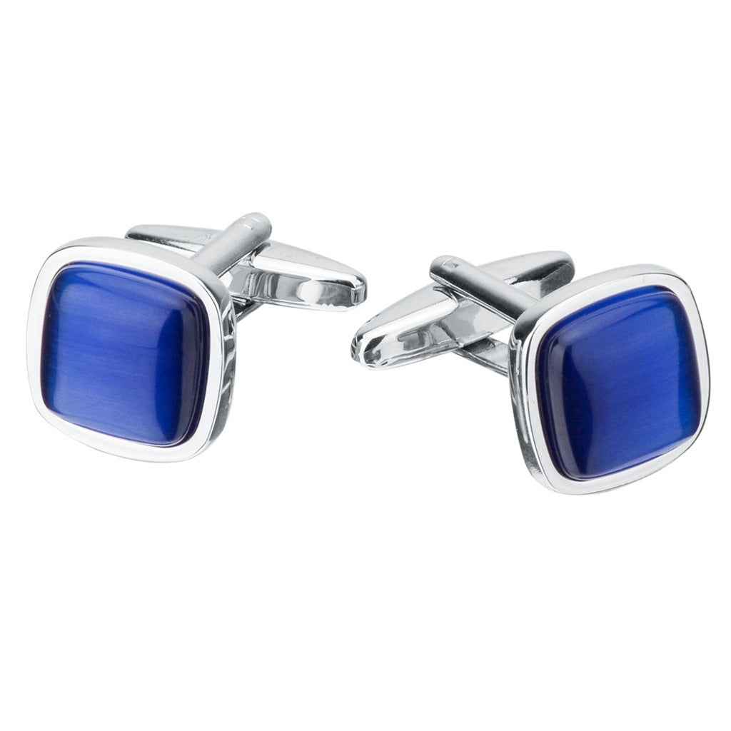 Unisex Square Blue Cat's Eye Cufflinks