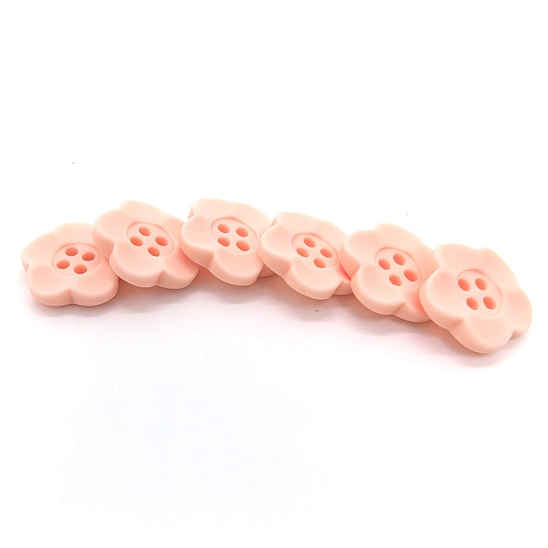Botones en forma de flor mate rosa de 27L con cuatro agujeros, 60 piezas