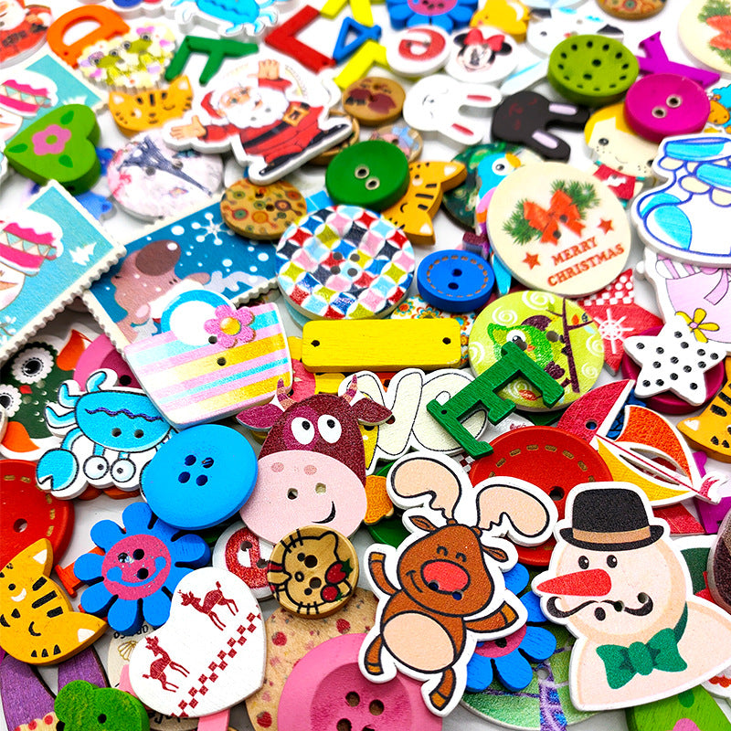 Botones de Madera Coloridos de Caricaturas para Bebés DIY de 100 Piezas