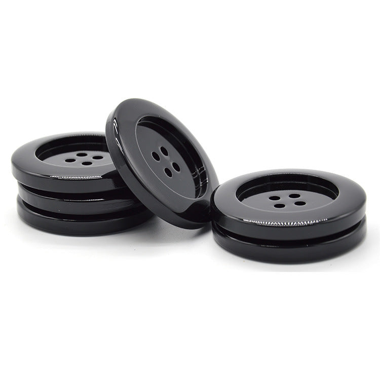Botones redondos de resina negra brillante extra grandes de 50 mm con cuatro agujeros, 6 piezas