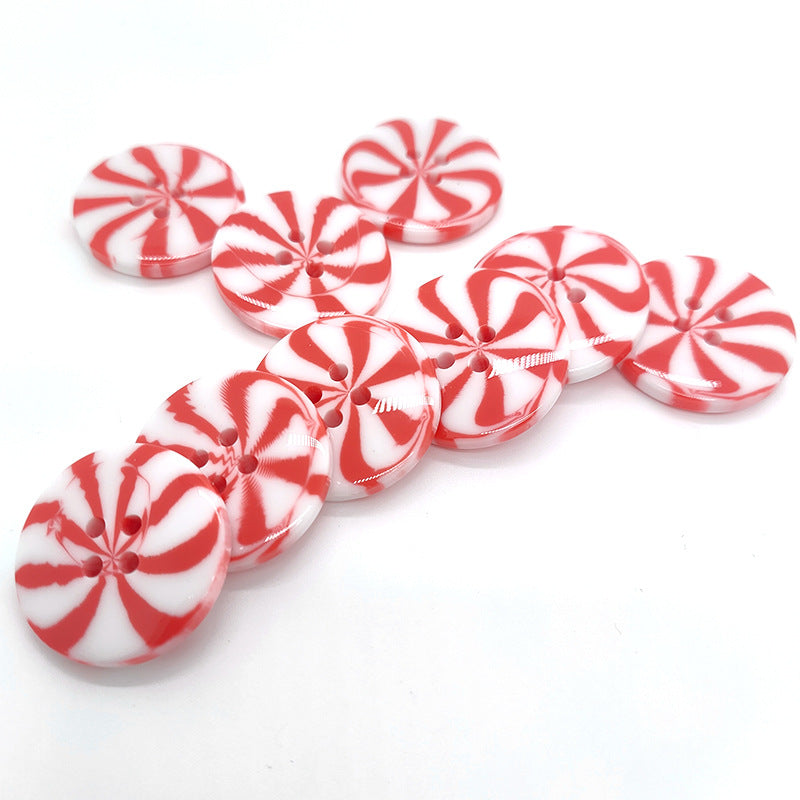 Botones de resina redondos de 40L en rojo y blanco con molino de viento, 4 agujeros, 50PCS