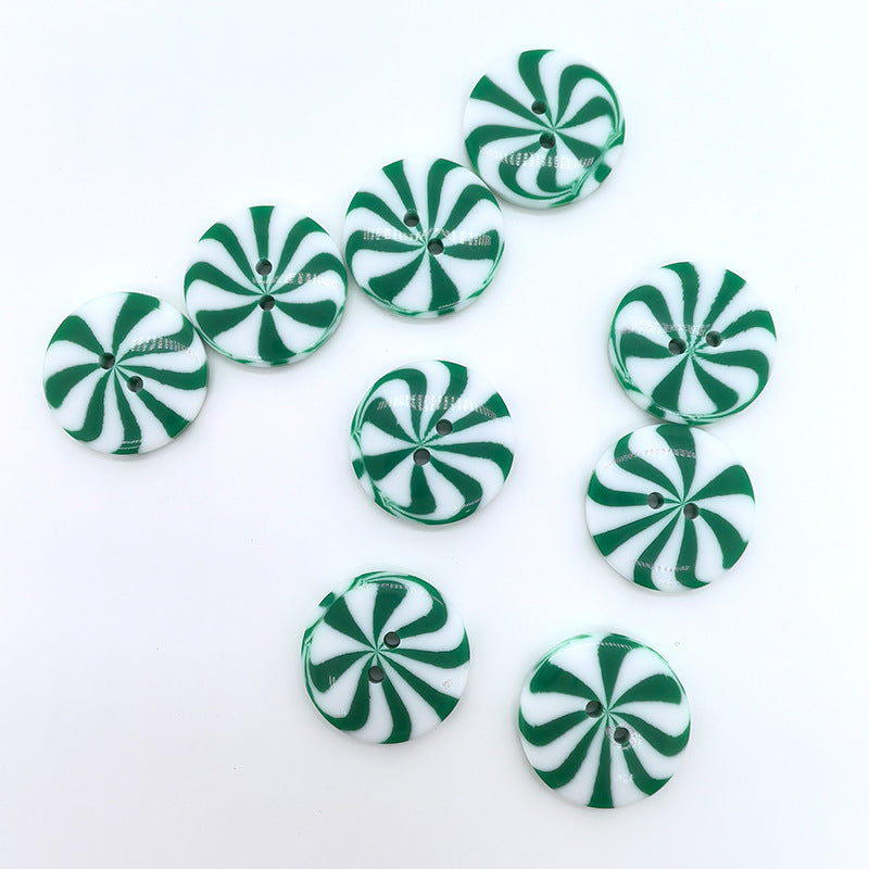 1 INCH Green White Windmill Pattern Two-Hole Resin Buttons 40pcs