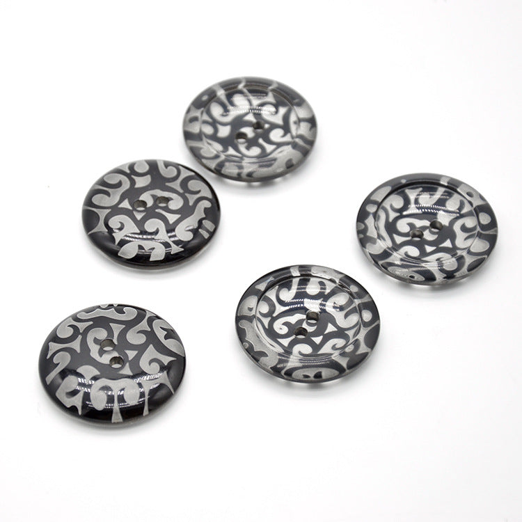 38mm Large Black Transparent Round 2-Hole Resin Buttons 20pcs