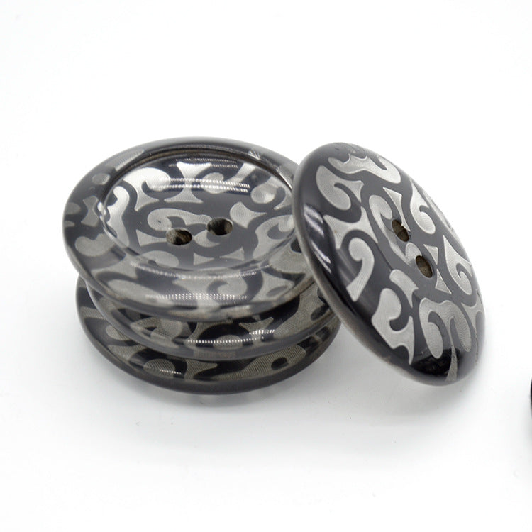 38mm Large Black Transparent Round 2-Hole Resin Buttons 20pcs