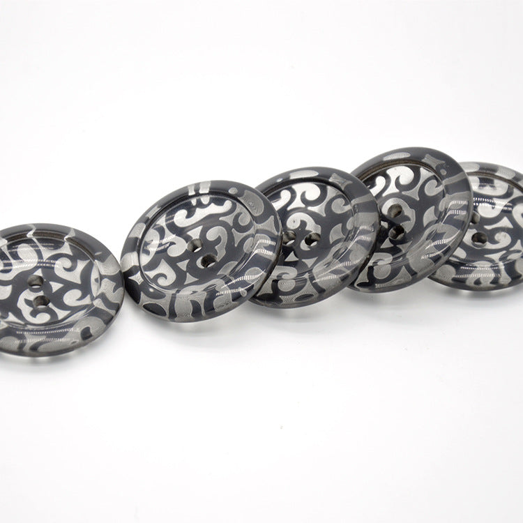 38mm Large Black Transparent Round 2-Hole Resin Buttons 20pcs