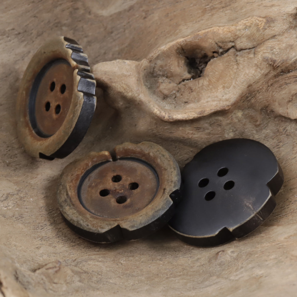 Antique Distressed Charred Yellow Horn Buttons 10 Pack - Lots of Buttons