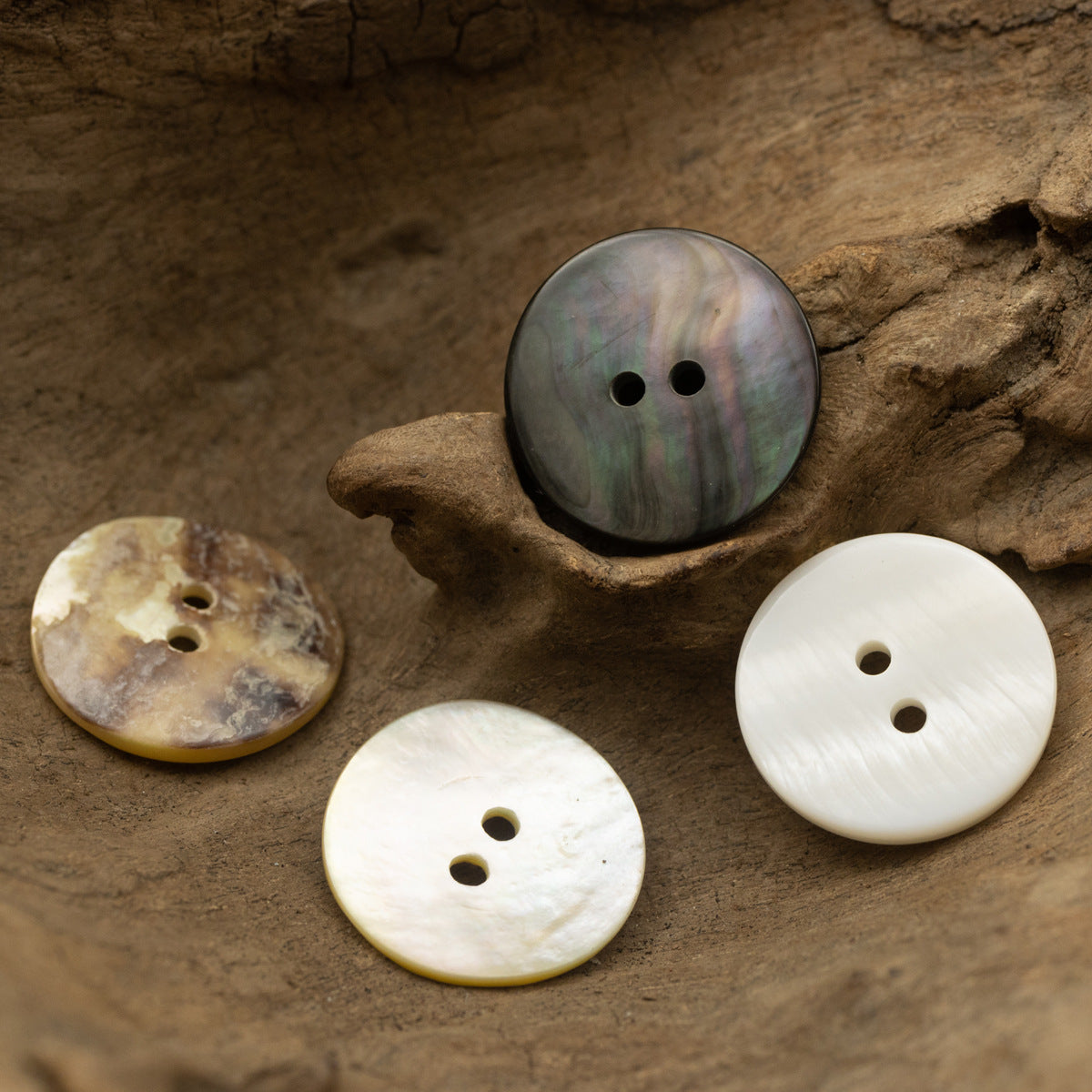 Natural Shirt Pearl Shell Flat Buttons 2 Hole 10pcs - Lots of Buttons