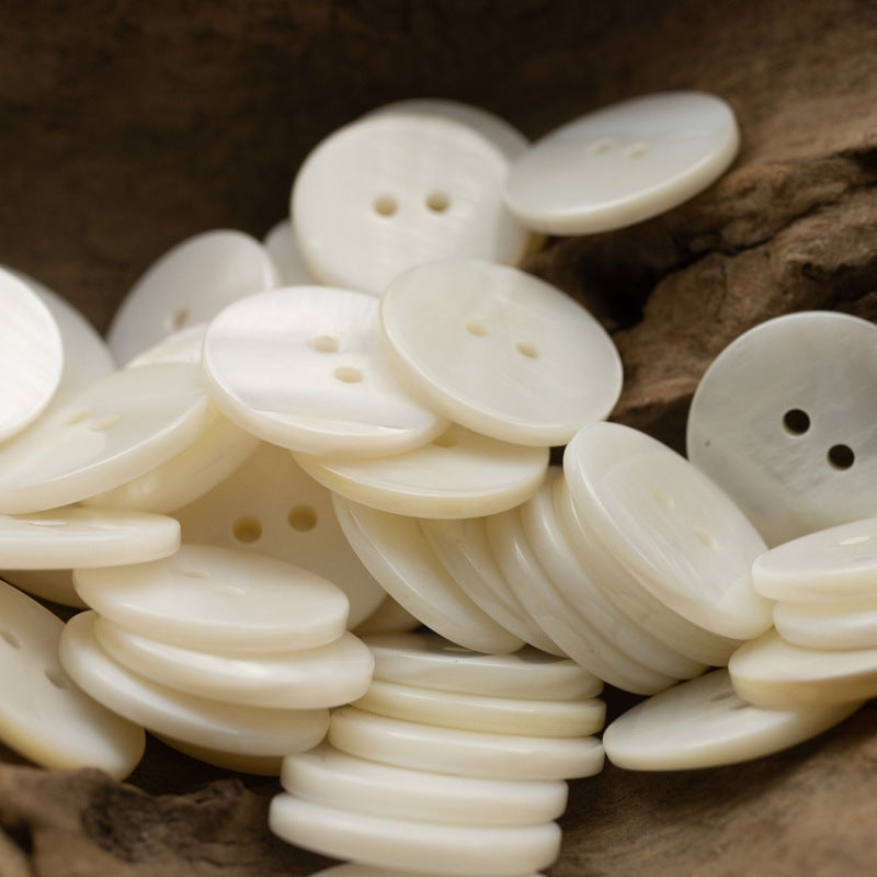 Natural Shirt Pearl Shell Flat Buttons 2 Hole 10pcs - Lots of Buttons