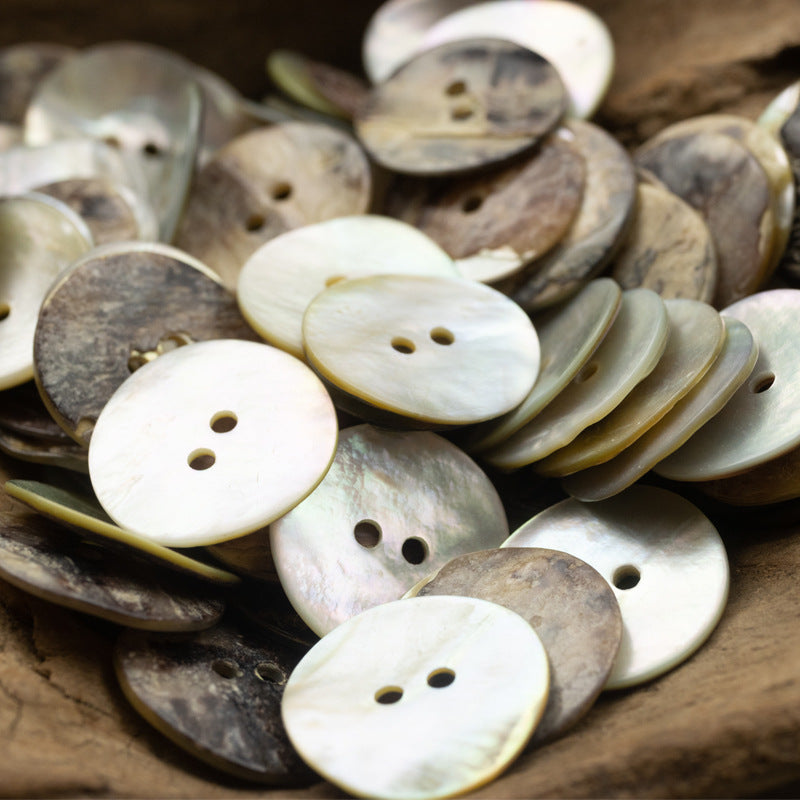 Natural Shirt Pearl Shell Flat Buttons 2 Hole 10pcs - Lots of Buttons