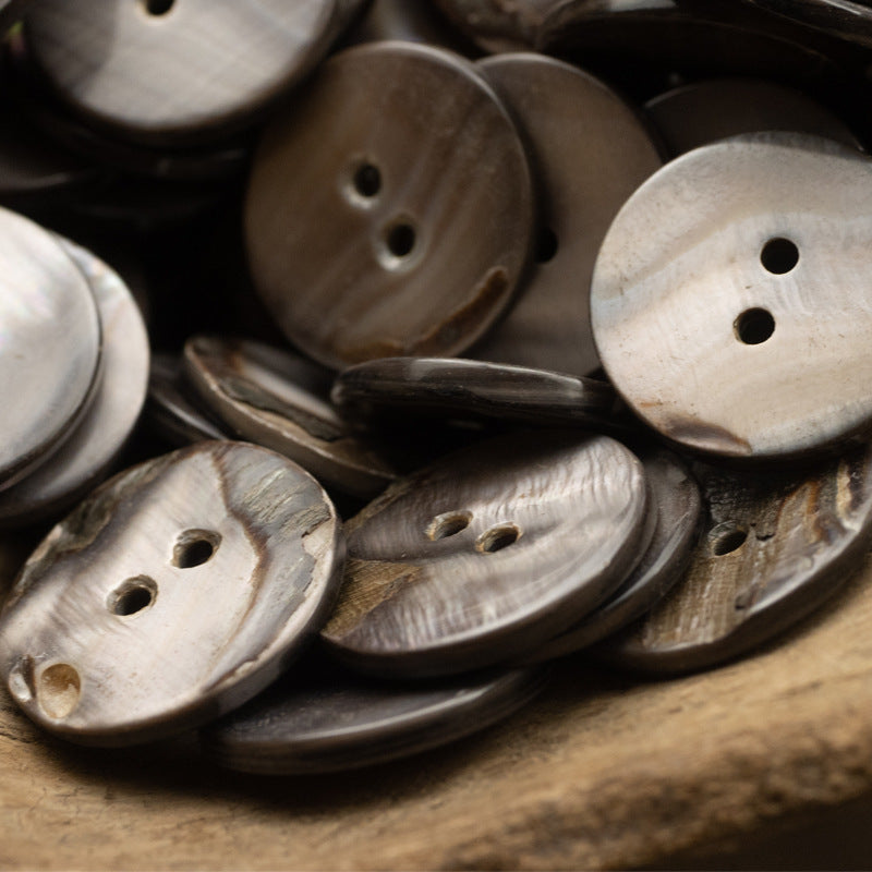 Natural Shirt Pearl Shell Flat Buttons 2 Hole 10pcs - Lots of Buttons