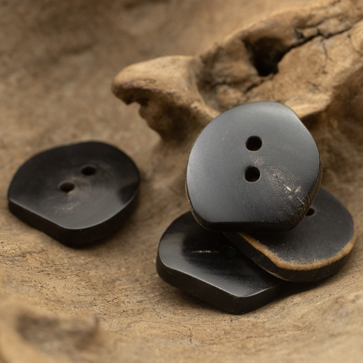 Vintage Burned Black Irregular Two-Hole Horn Buttons,10PCS - Lots of Buttons