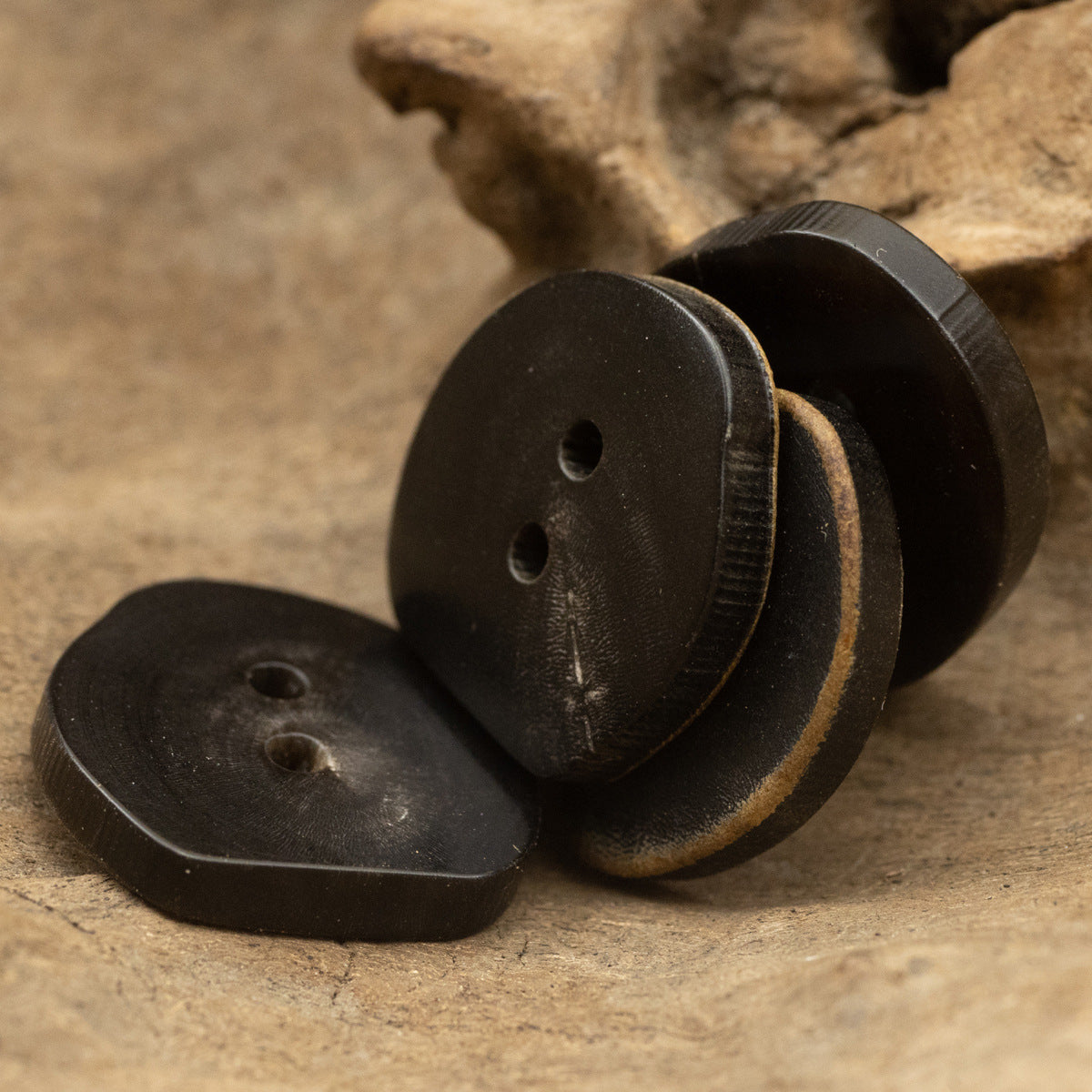 Vintage Burned Black Irregular Two-Hole Horn Buttons,10PCS - Lots of Buttons