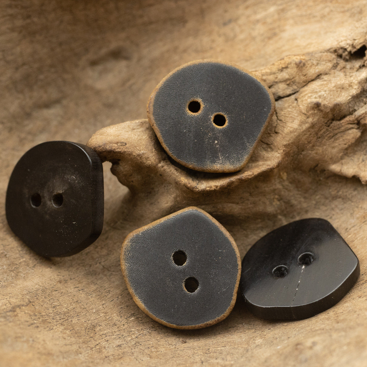 Vintage Burned Black Irregular Two-Hole Horn Buttons,10PCS - Lots of Buttons