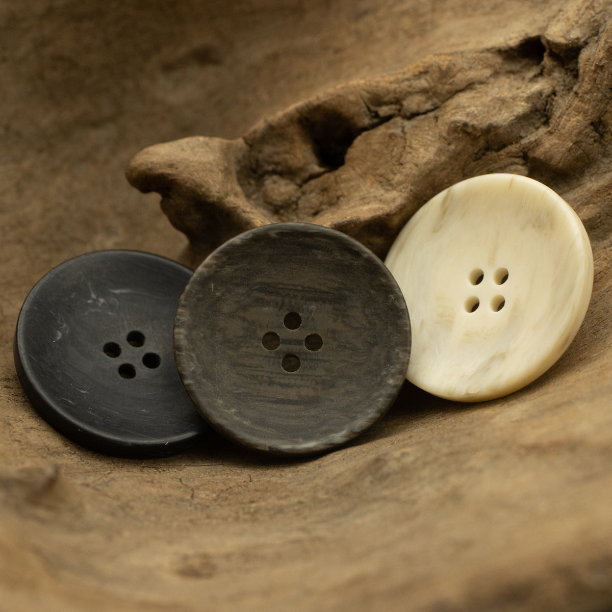 Matte 4 Hole Resin Buttons Bowl Shape Imitation Wood Grain 20 Pack - Lots of Buttons