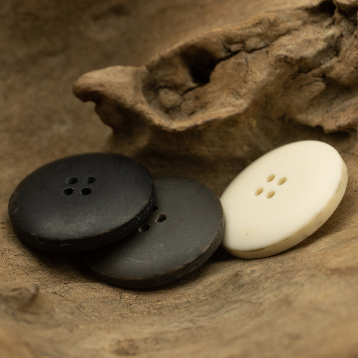 Matte 4 Hole Resin Buttons Bowl Shape Imitation Wood Grain 20 Pack - Lots of Buttons