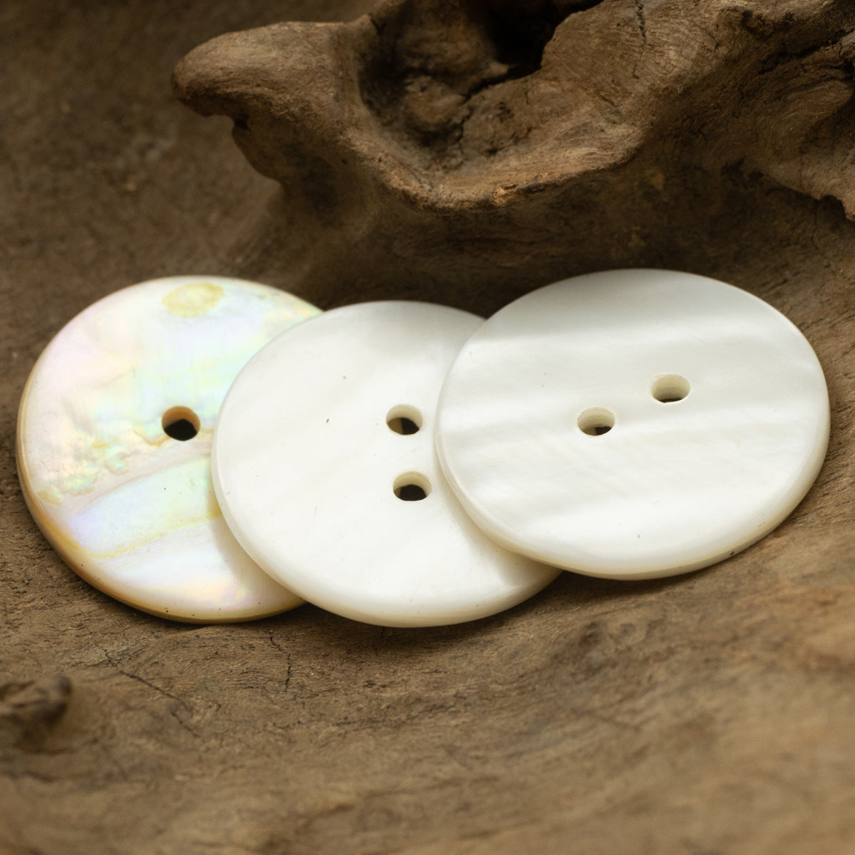 11.5/18/25mm Classic Flat Two-Hole Natural River Shell Buttons 10pcs - Lots of Buttons