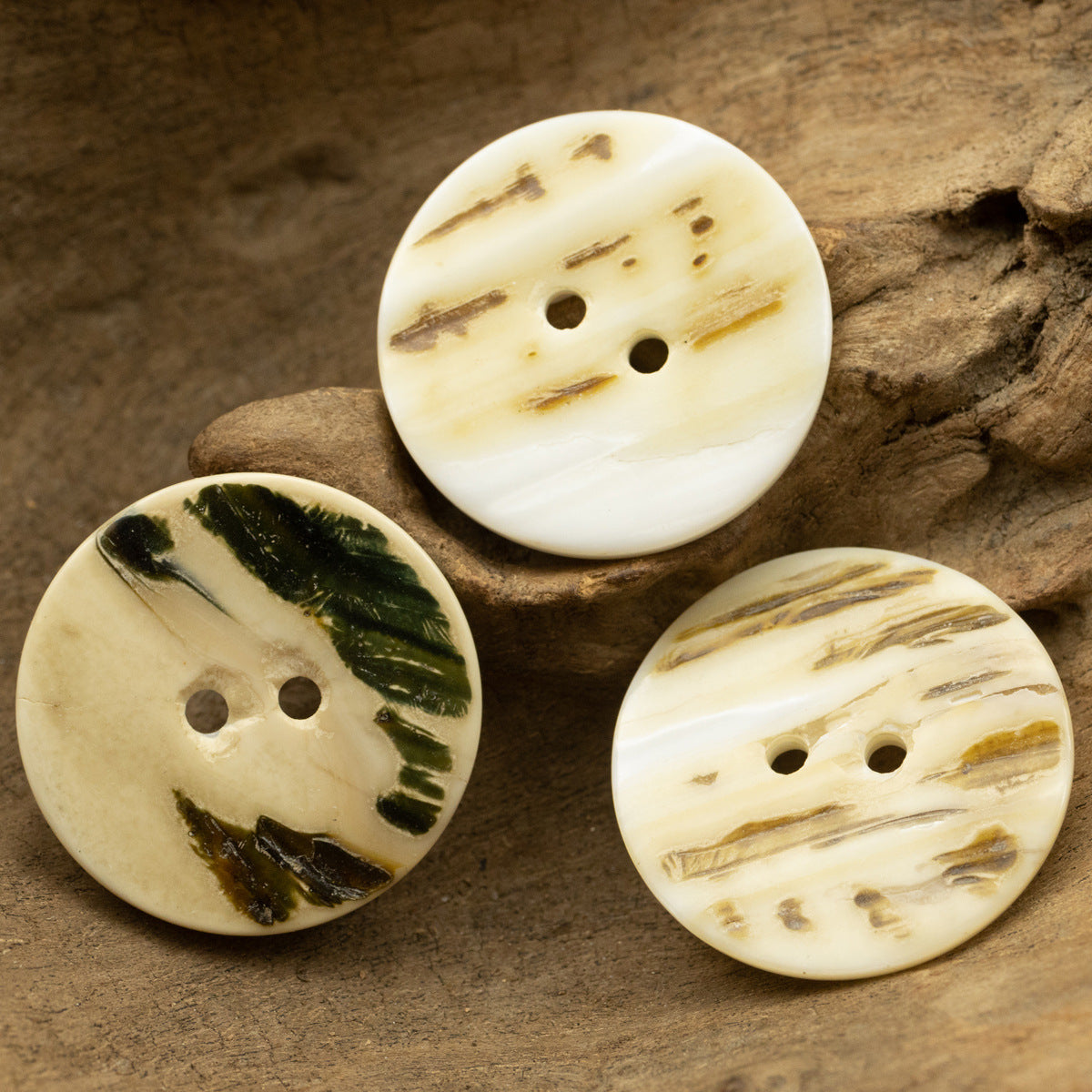 11.5/18/25mm Classic Flat Two-Hole Natural River Shell Buttons 10pcs - Lots of Buttons