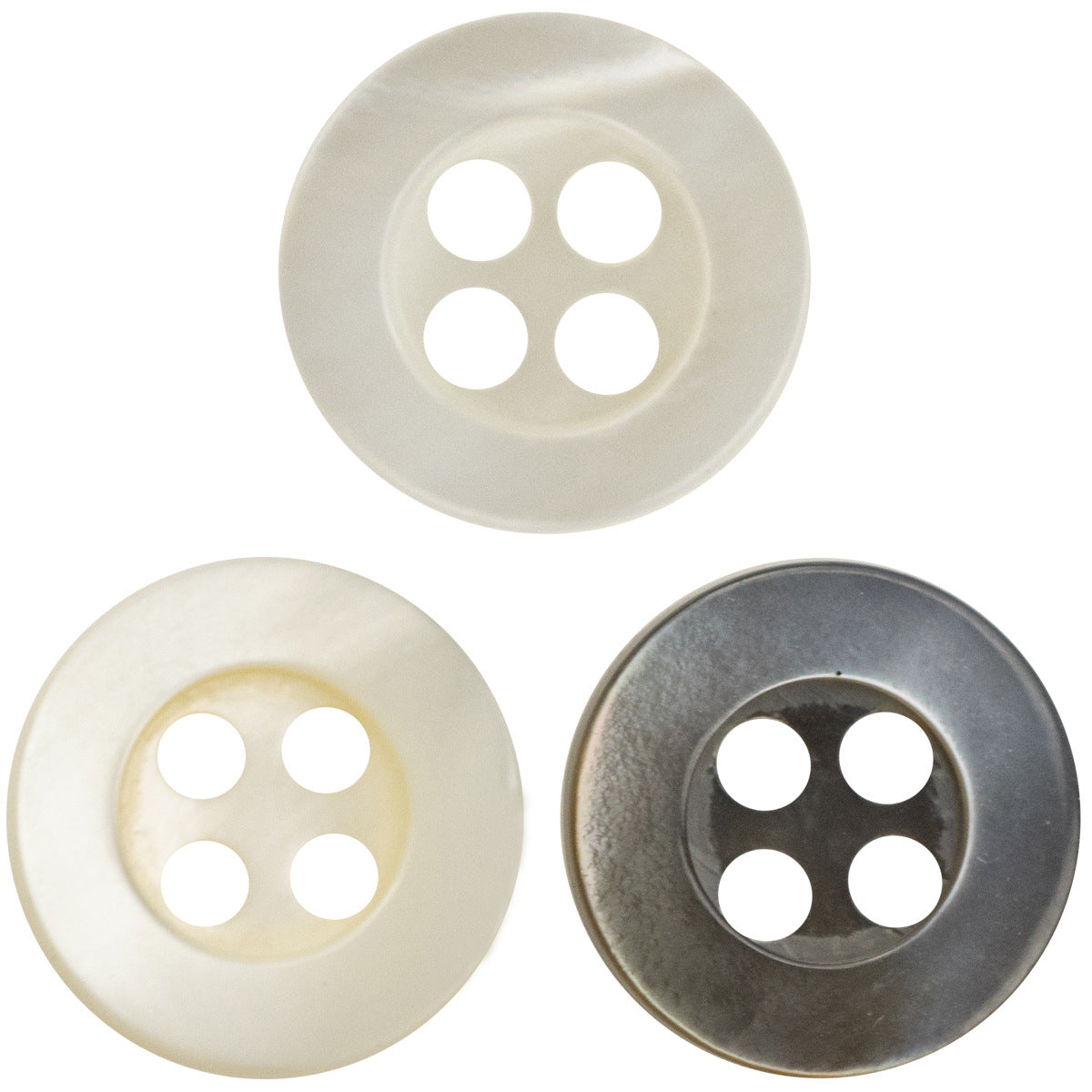 11.5mm Wide-Edged Off-White Iridescent Black Shell Buttons 6pcs - Lots of Buttons