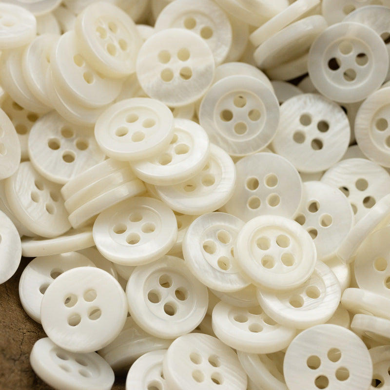 11.5mm Wide-Edged Off-White Iridescent Black Shell Buttons 6pcs - Lots of Buttons