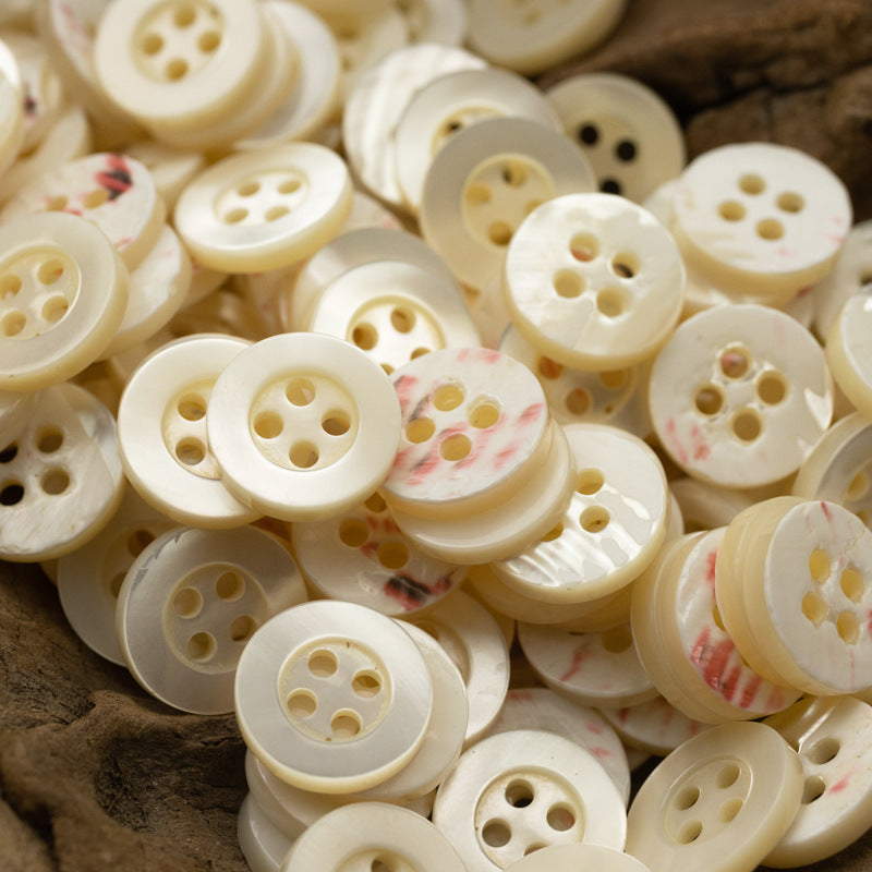 11.5mm Wide-Edged Off-White Iridescent Black Shell Buttons 6pcs - Lots of Buttons