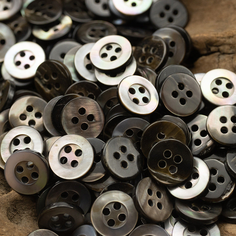 11.5mm Wide-Edged Off-White Iridescent Black Shell Buttons 6pcs - Lots of Buttons
