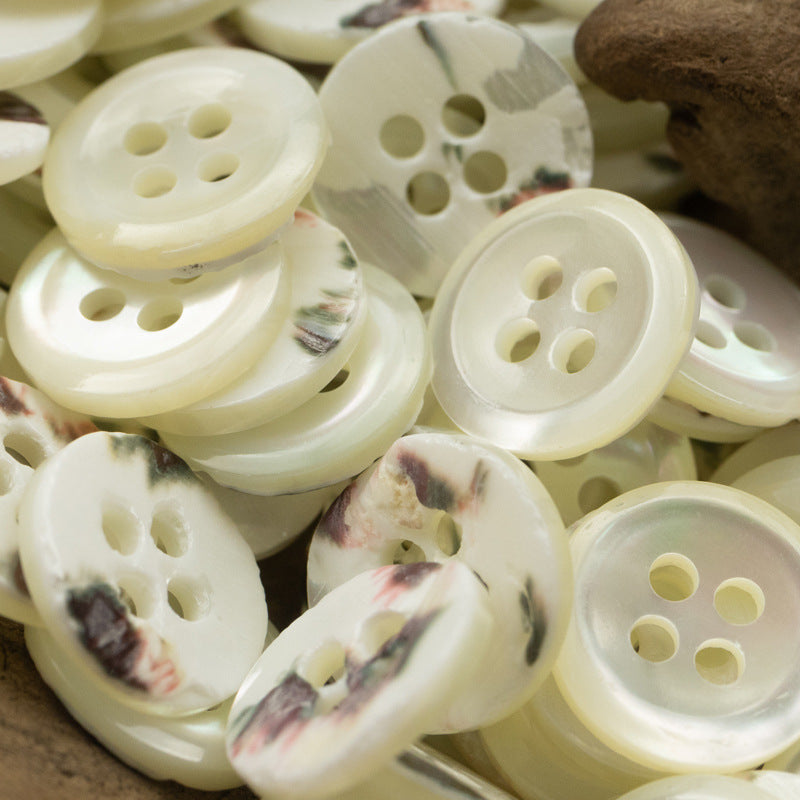 11.5mm Ink-Blended Natural Shell Buttons for Vintage Floral Blouses 5pcs - Lots of Buttons