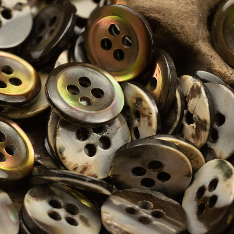 11.5mm Ink-Blended Natural Shell Buttons for Vintage Floral Blouses 5pcs - Lots of Buttons