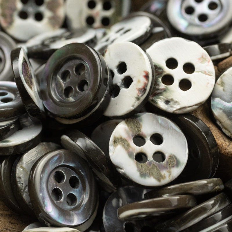 Natural Baked Gray-Blue Shell Buttons for Men's Formal Shirts 6pcs - Lots of Buttons