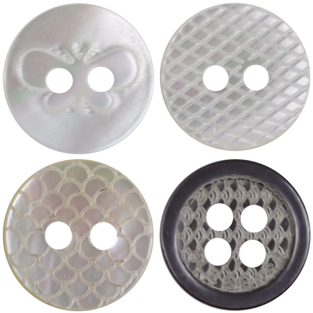 Round Off-White Fish Scale Glitter Natural Shell Buttons 10pcs - Lots of Buttons