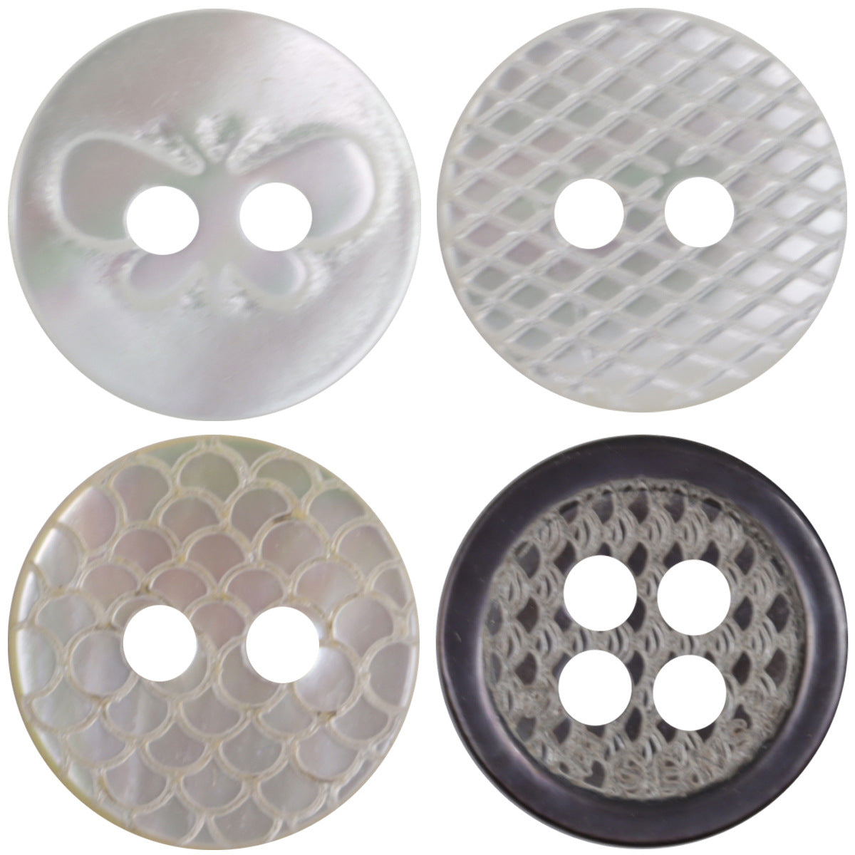 Round Off-White Fish Scale Glitter Natural Shell Buttons 10pcs - Lots of Buttons