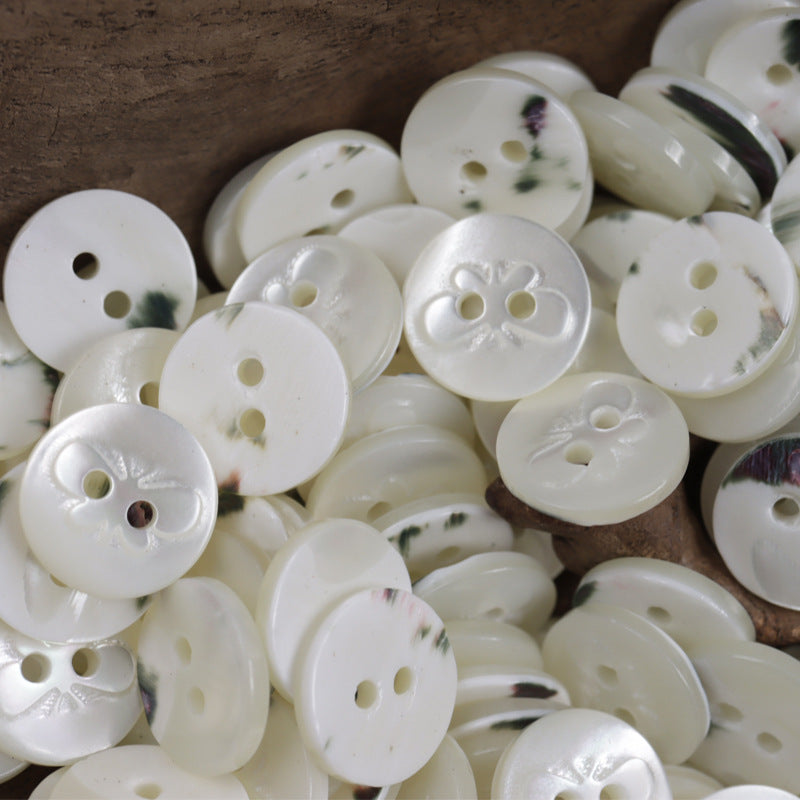 Round Off-White Fish Scale Glitter Natural Shell Buttons 10pcs - Lots of Buttons