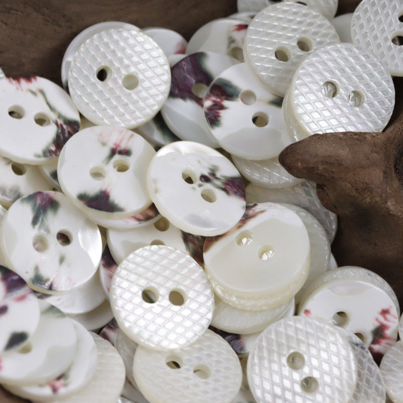 Round Off-White Fish Scale Glitter Natural Shell Buttons 10pcs - Lots of Buttons