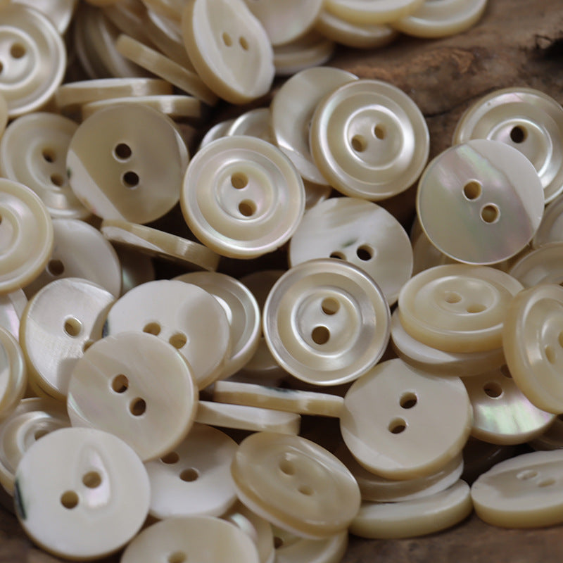 2 Hole Natural Beige Shell Buttons for Luxury Silk Shirts 20 Pack - Lots of Buttons
