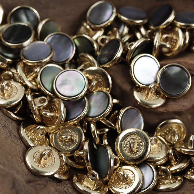 11.5mm Gold Silver Metal Buttons with Black Natural Shell Inlay 10pcs - Lots of Buttons