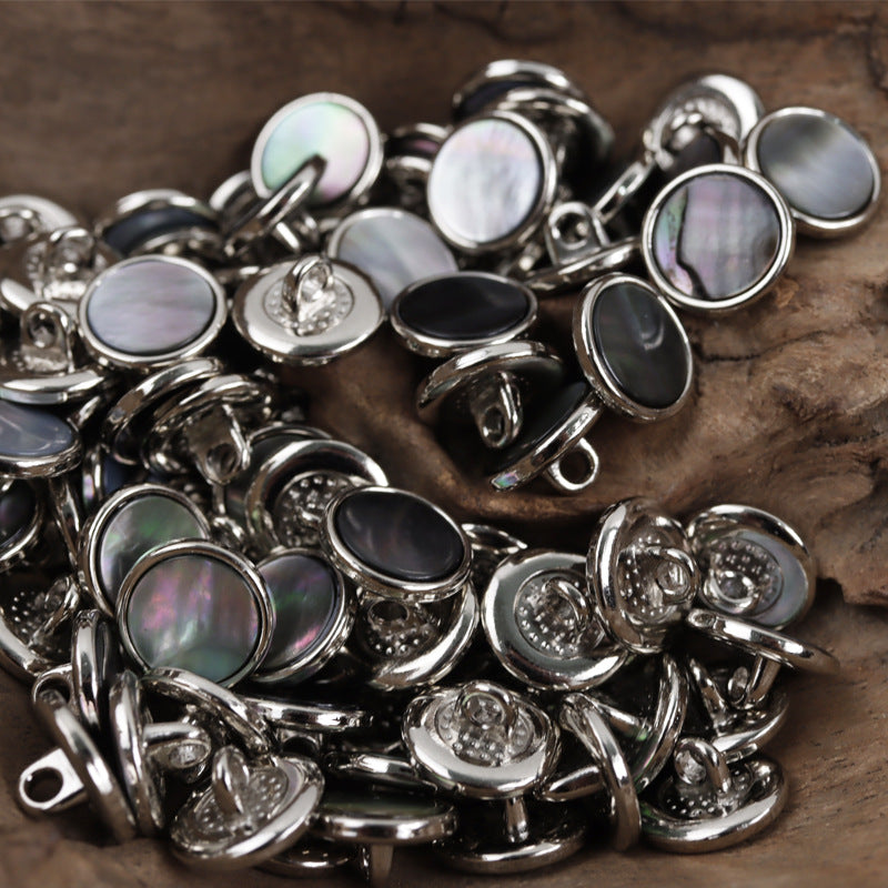 11.5mm Gold Silver Metal Buttons with Black Natural Shell Inlay 10pcs - Lots of Buttons