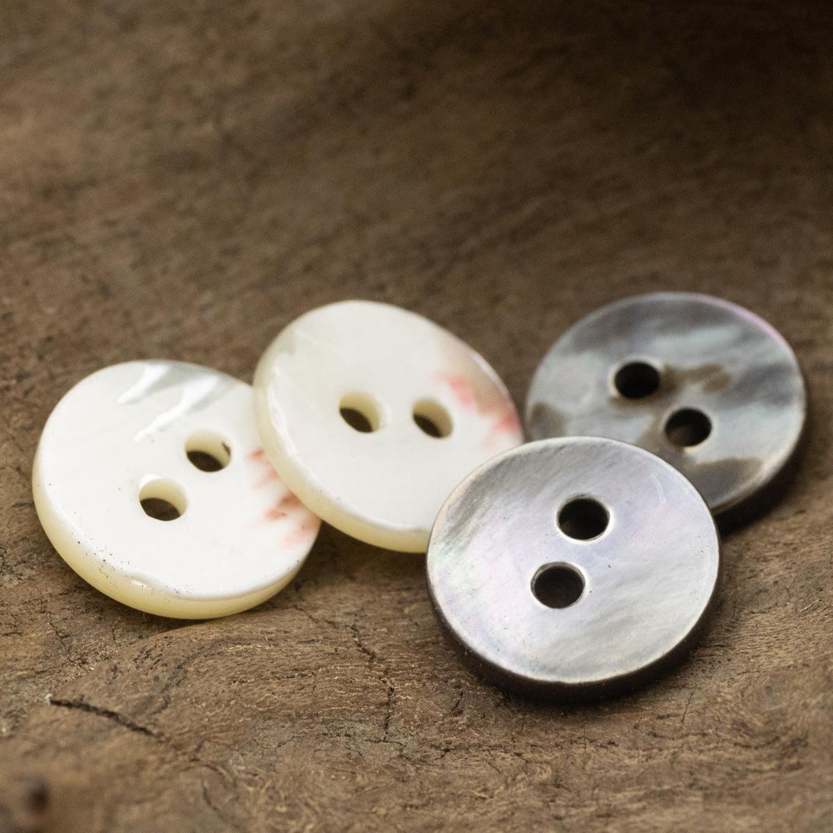 11.5mm Multicolored Black Mother-of-Pearl Two-Hole Shell Buttons 12pcs - Lots of Buttons